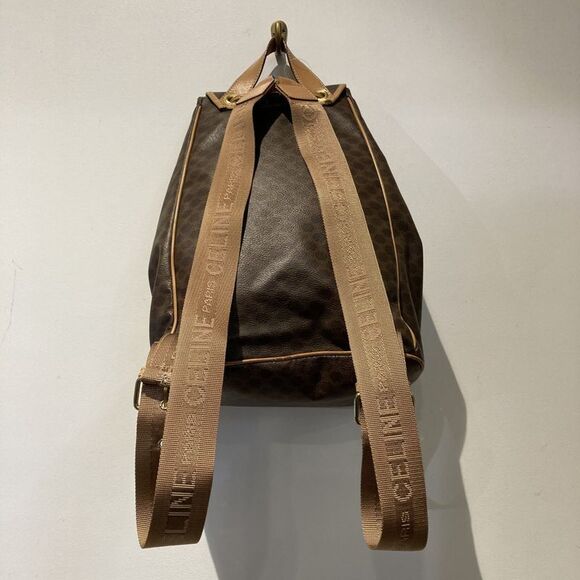 Celine M16 1 OLD Macadam Pattern Tape Logo Leather Backpack Women Brown - - Picture 6 of 7